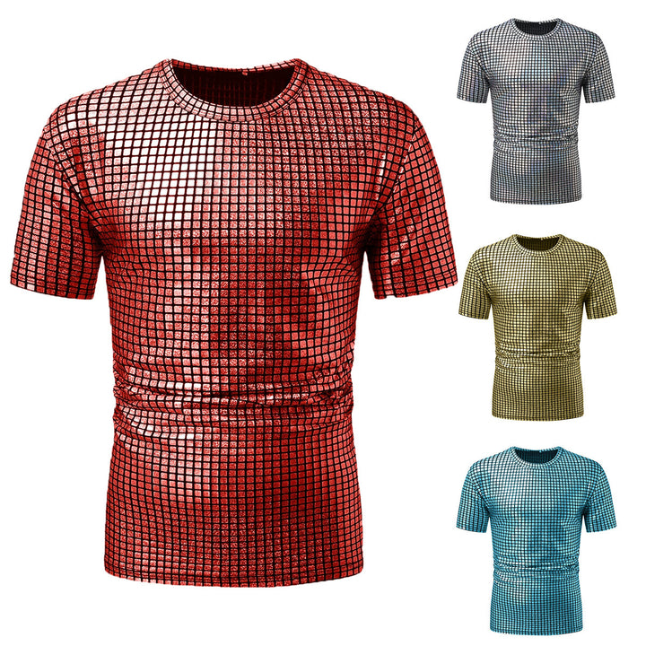 Herren modisches Kurzarm T-Shirt im schimmernden Quadratdesign Echoarchiv