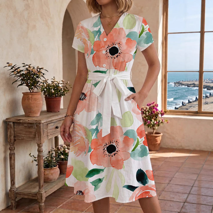 Damen lässiges Kleid mit modernem Leoprint und taillierbarem Gürtel Echo Archiv