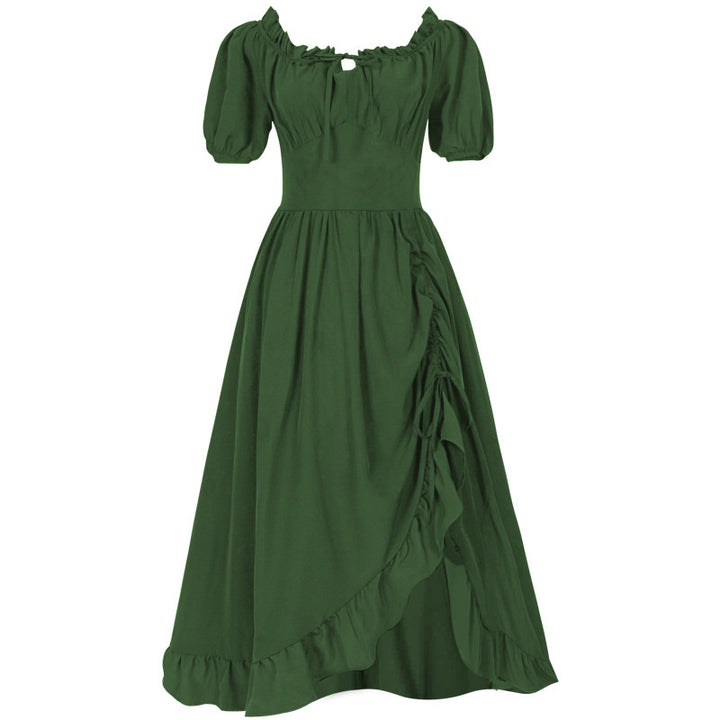 Damen romantisches Maxikleid mit Carmen-Ausschnitt, Puffärmeln, tailliertem Mieder und seitlicher Raffung – Valéora