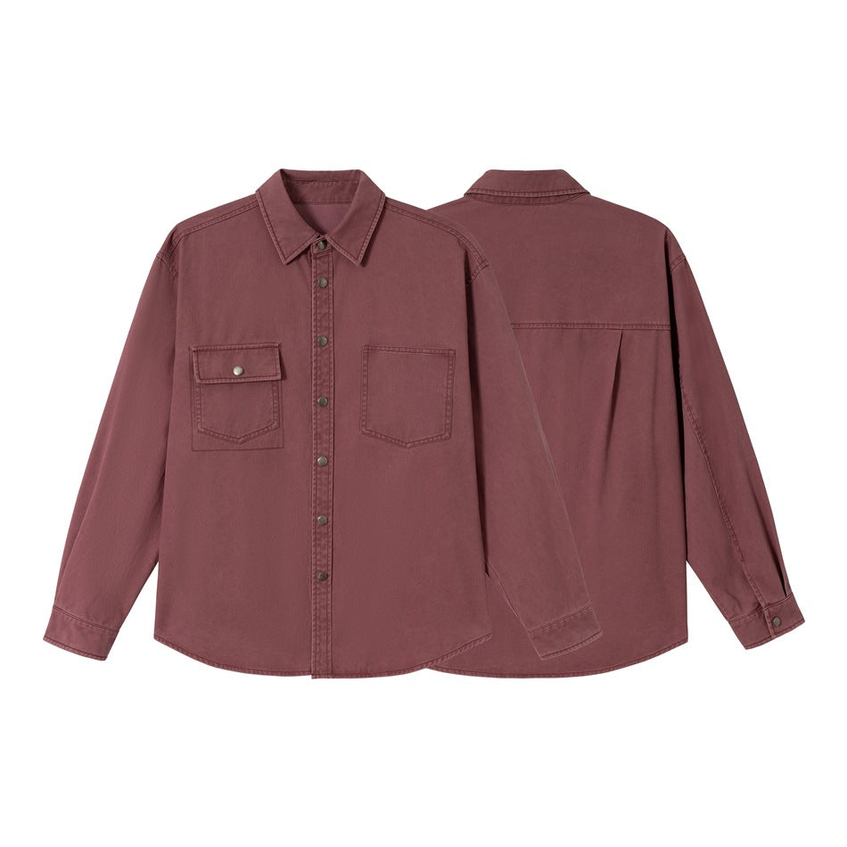 Damen Overshirt‑Hemdjacke aus gewaschenem Baumwoll‑Twill mit Druckknopfleiste und zwei Brusttaschen Echoarchiv