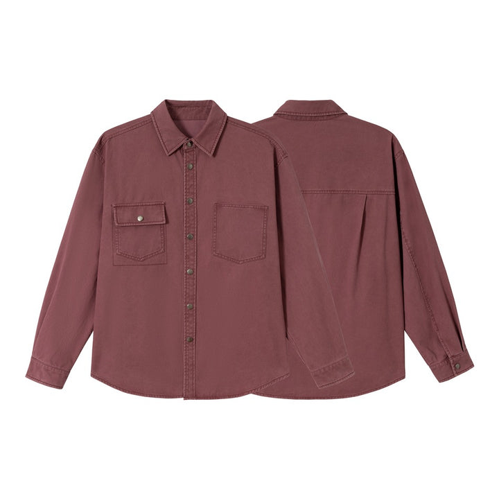 Damen Overshirt‑Hemdjacke aus gewaschenem Baumwoll‑Twill mit Druckknopfleiste und zwei Brusttaschen Echoarchiv