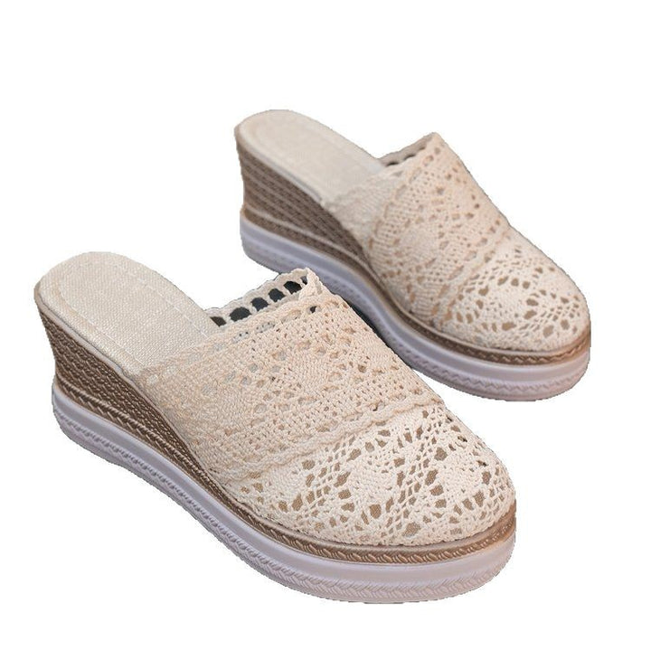 Damen nan gehäkelte Plateau-Slipper mit Jute-Details und Memory-Fußbett Echo Archiv