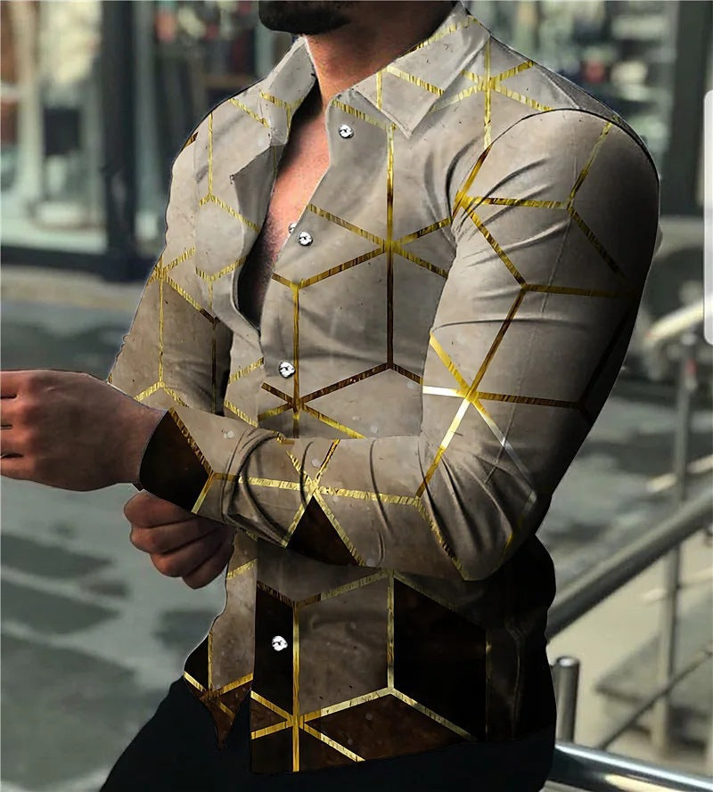 Herren Langarmhemd mit modernem 3D-Design und strukturiertem Muster Echoarchiv