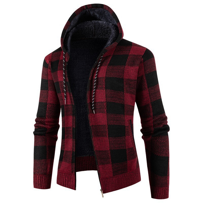 Herren gemütliche Kapuzenjacke mit kariertem Design Echoarchiv
