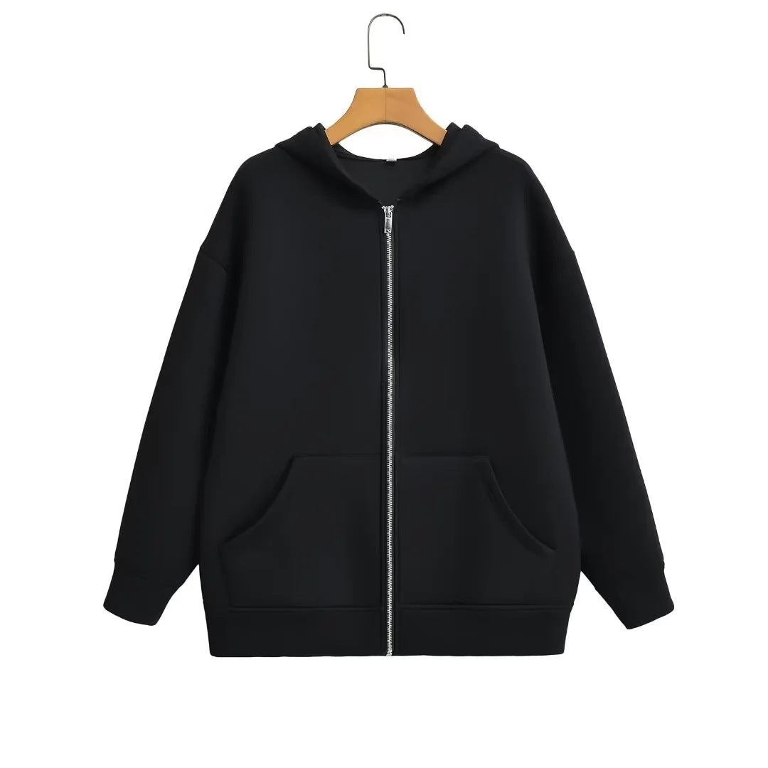 Unisex Oversize Kapuzenjacke mit durchgehendem Reißverschluss, Kängurutaschen und lässigem Boxy-Schnitt – Auréline