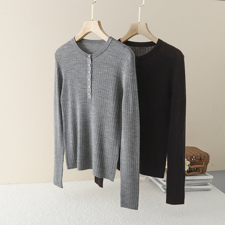 Damen Gerippter Henley-Feinstrickpullover mit schmaler Silhouette Echo Archiv