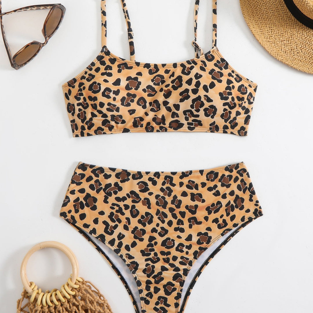 Damen Bikini-Set mit trendigem Leopardenmuster und hohem Taillenbund Echo Archiv