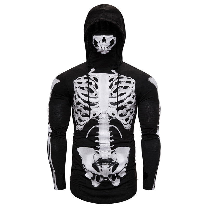 Herren Hoodie mit Skelett-Design und praktischem Gesichtsschutz Echoarchiv