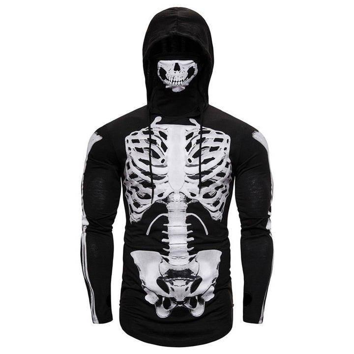 Herren Hoodie mit Skelett-Design und praktischem Gesichtsschutz Echoarchiv