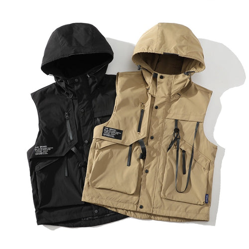 Herren funktionale Outdoor-Weste mit verstellbarem Kapuzendesign und vielseitigen Taschen Echoarchiv