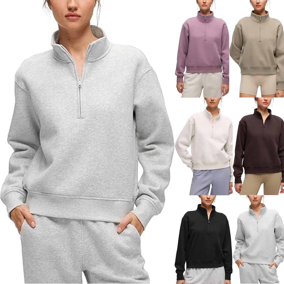 Damen Oversize-Sweatshirt mit halbem Reißverschluss, Stehkragen und Rippbündchen Echoarchiv