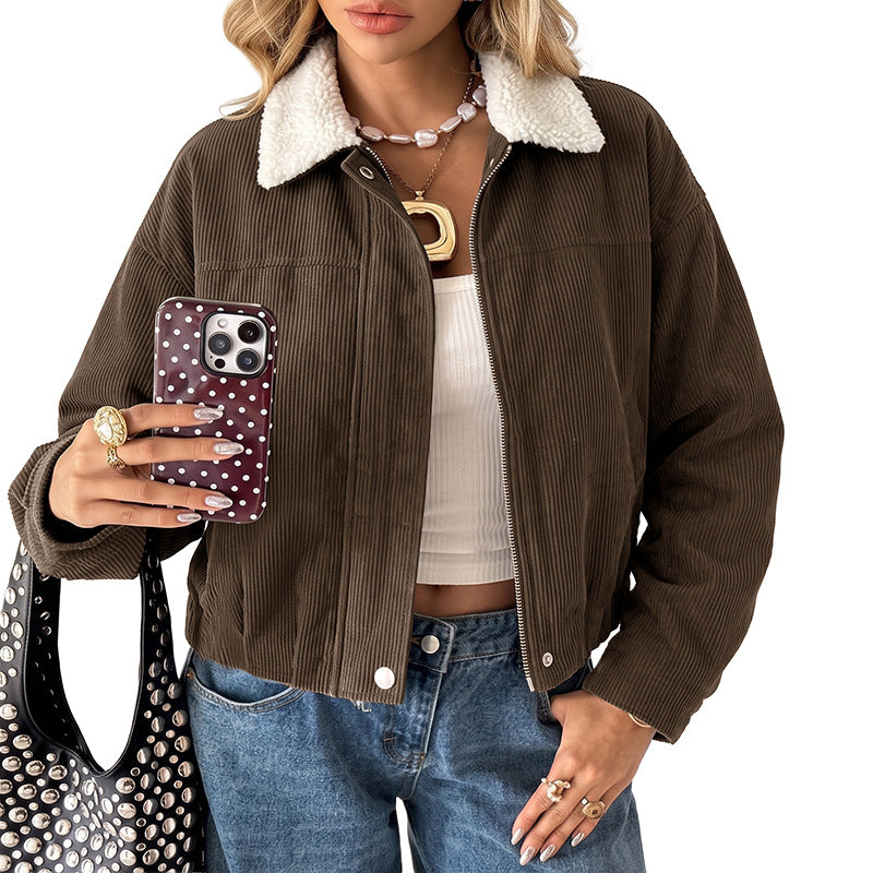 Damen Modische Cordjacke mit Fleecekragen Echo Archiv