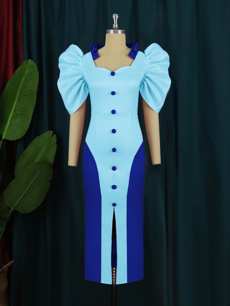 Damen Cocktailkleid mit voluminösen Puffärmeln und elegantem Schlitz Echo Archiv