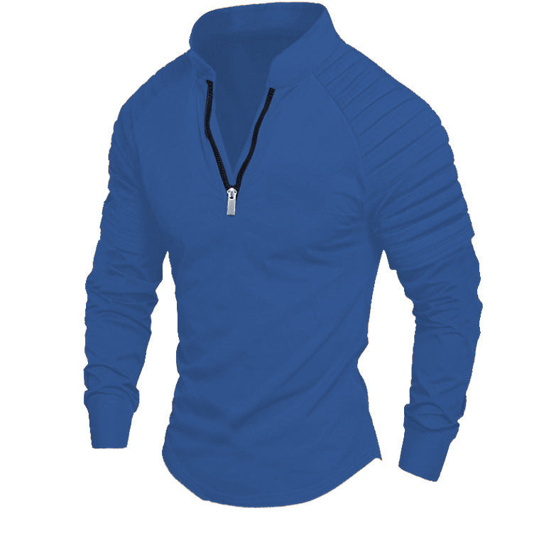 Herren Slim-Fit Troyer mit gesteppter Schulterpasse und halbem Reißverschluss – Cavarno