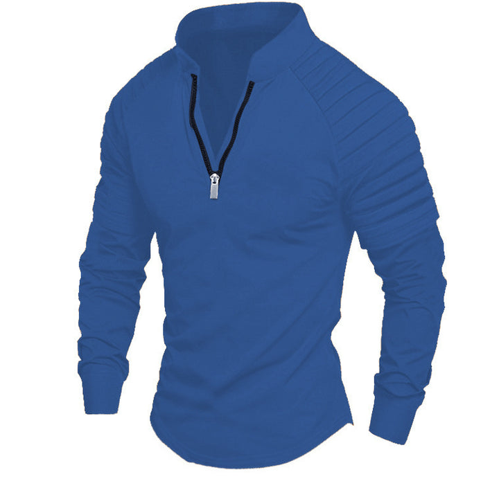 Herren Slim-Fit Troyer mit gesteppter Schulterpasse und halbem Reißverschluss – Cavarno