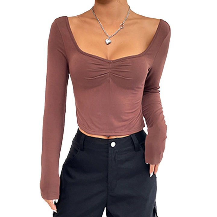 Damen gerafftes Cropped-Longsleeve mit Herz-Ausschnitt und Seitenschlitzen – Avérine