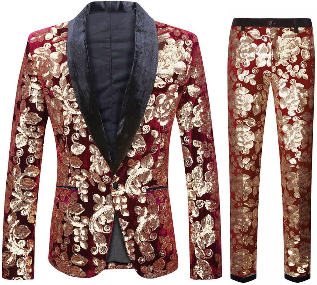 Herren elegantes Samtanzug mit glänzendem Paillettenmuster Echoarchiv