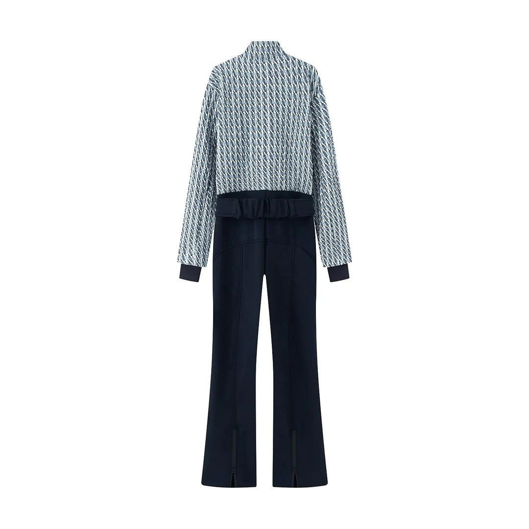 Damen elegante Jumpsuit-Kombination mit gesteppter Kurzbomber und weitem Bundfaltenhose – Solévia