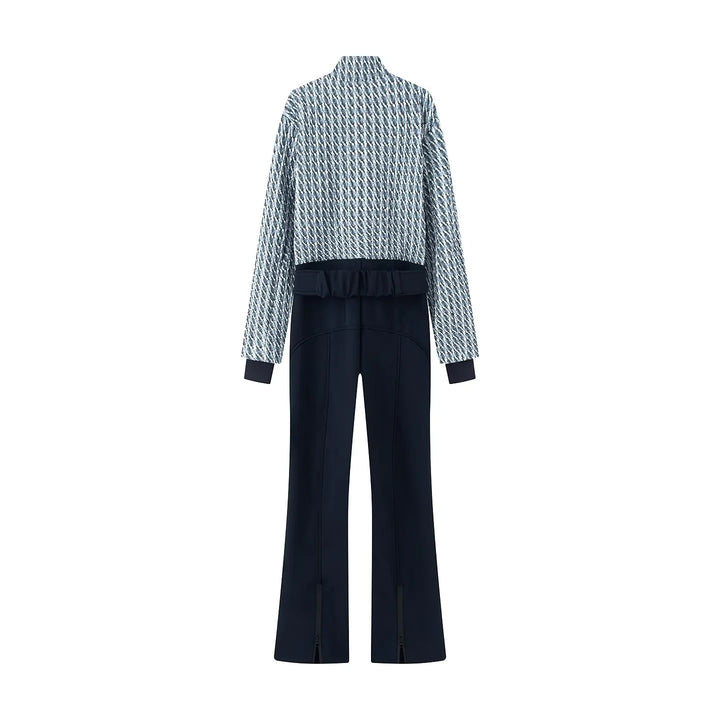 Damen elegante Jumpsuit-Kombination mit gesteppter Kurzbomber und weitem Bundfaltenhose – Solévia