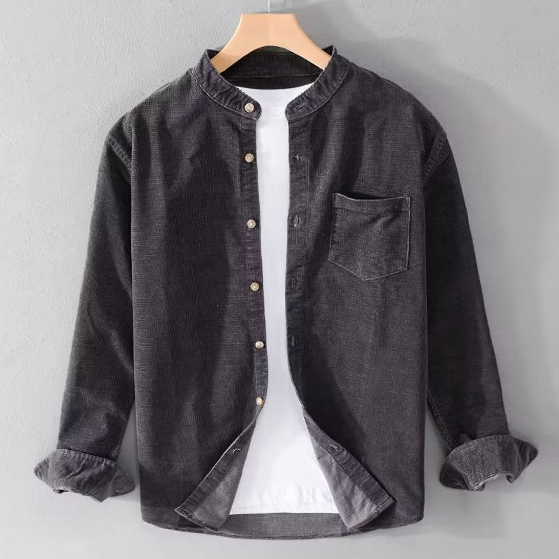 Herren Cordhemden mit Mandarin-Kragen und minimalistischem Design Echoarchiv