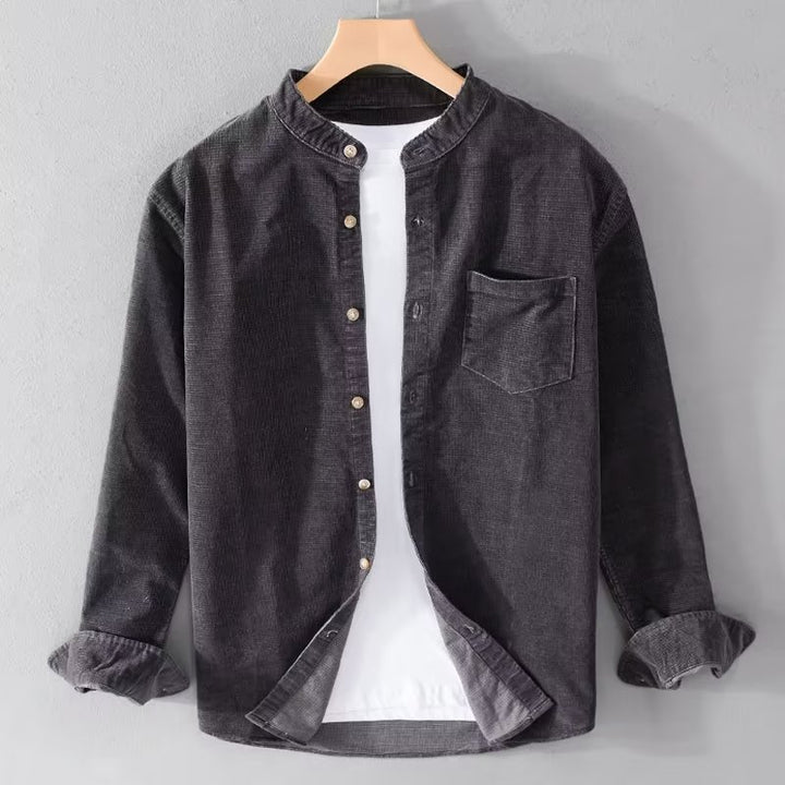 Herren Cordhemden mit Mandarin-Kragen und minimalistischem Design Echoarchiv