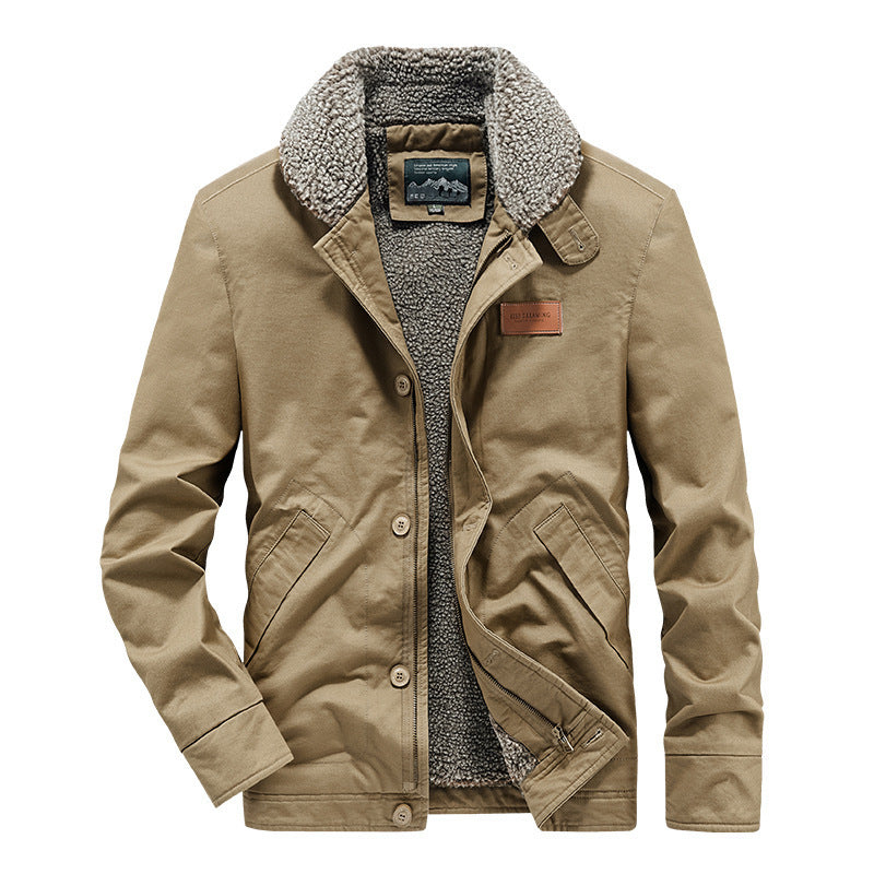 Herren Canvas-Jacke mit durchgehendem Sherpa-Innenfutter und Hemdkragen – Taviero