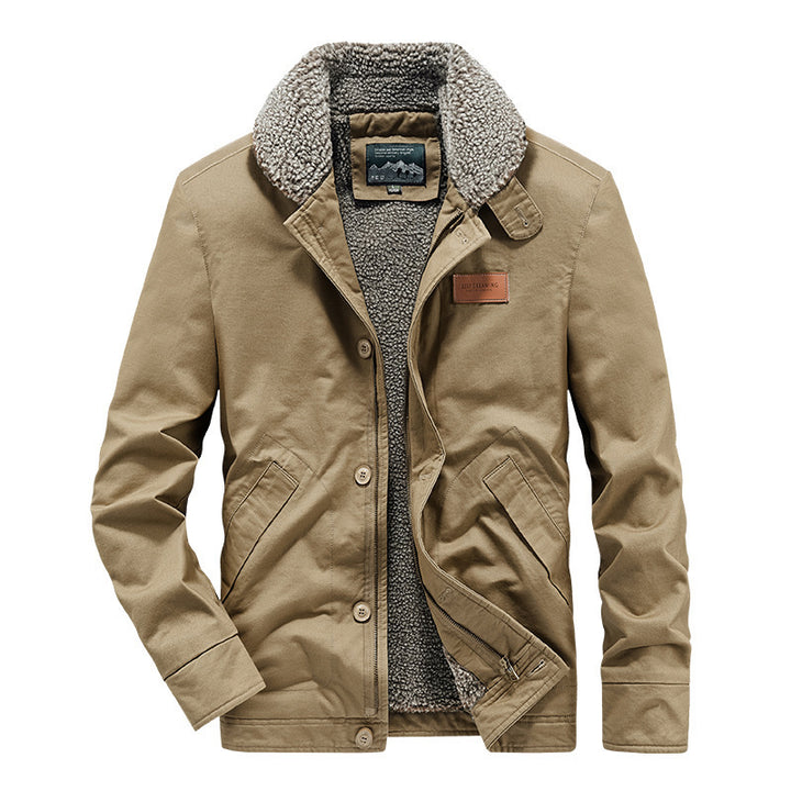 Herren Canvas-Jacke mit durchgehendem Sherpa-Innenfutter und Hemdkragen – Taviero
