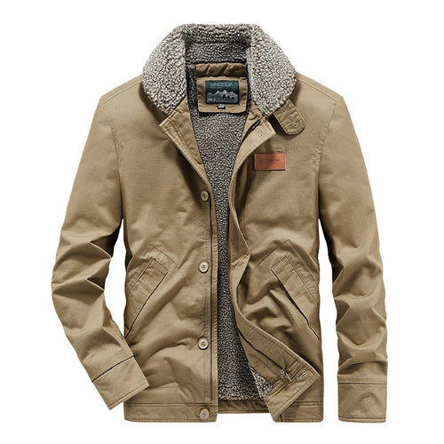 Herren Canvas-Jacke mit durchgehendem Sherpa-Innenfutter und Hemdkragen – Taviero