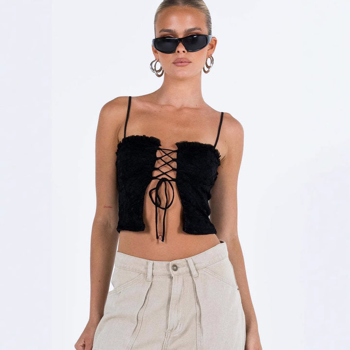 Damen Spitzen-Top mit Schnürung und Rüschendetail Echo Archiv