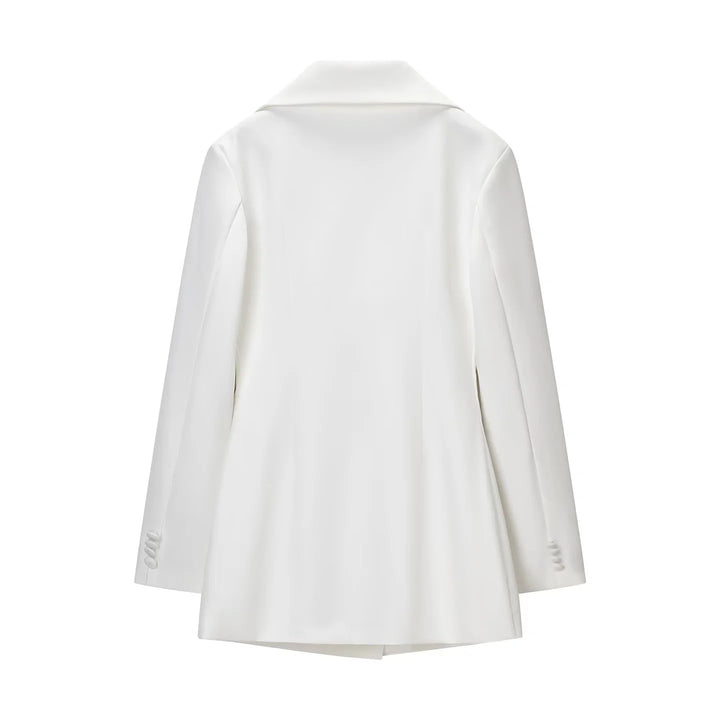 Damen nan taillierter Double-Breasted Blazer mit weitem Revers und Pattentaschen Echo Archiv