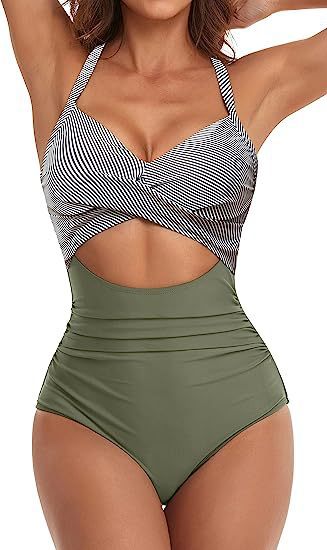 Damen Einteiliger Badeanzug mit elegantem Wickelschnitt Echo Archiv