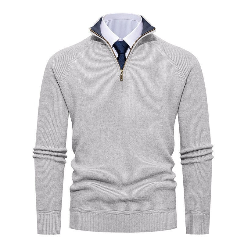 Herren nan feiner Strickpullover mit Halbzip, strukturierter Rippoptik und innen kontrastiertem Stehkragen Echo Archiv