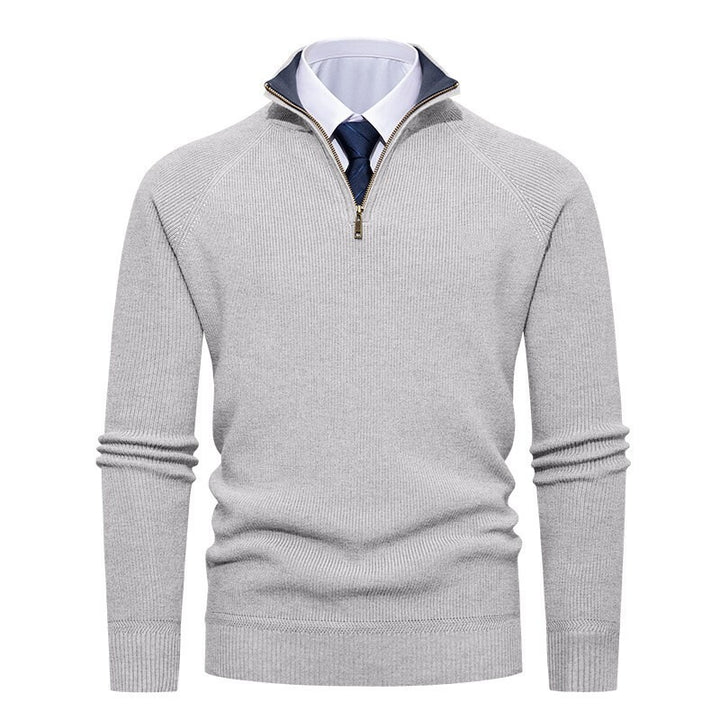 Herren nan feiner Strickpullover mit Halbzip, strukturierter Rippoptik und innen kontrastiertem Stehkragen Echo Archiv