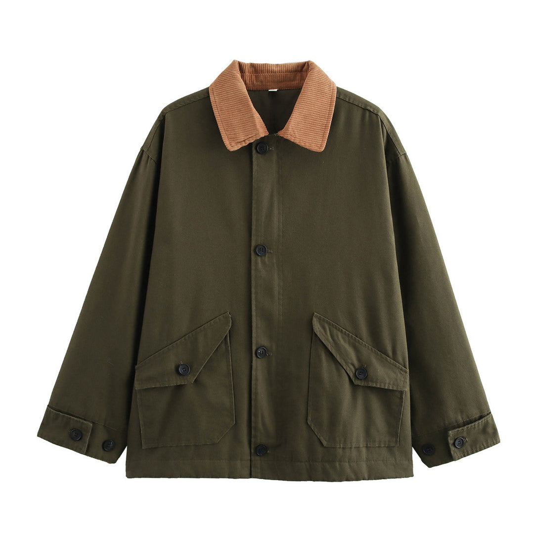 Damen oversized Utility-Jacke mit Cordkragen, Pattentaschen und Knopfverschluss – Célinea