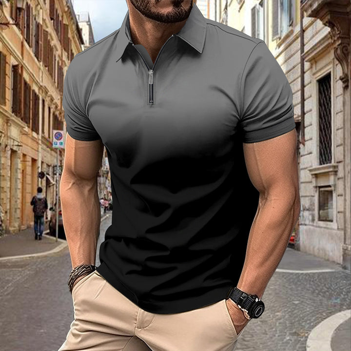 Herren Kurzarm Poloshirt mit stylischem Farbverlauf und praktischem Reißverschluss Echoarchiv
