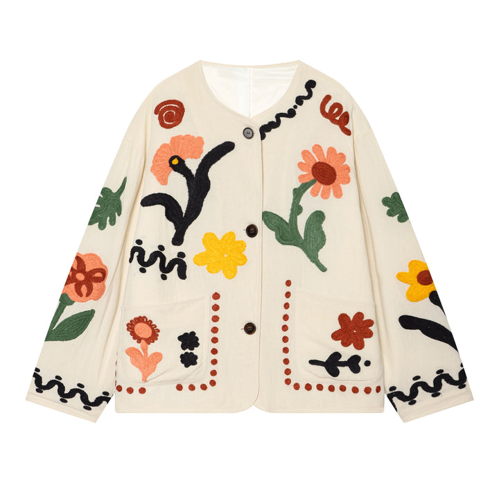 Damen Kurze Strickjacke mit floraler Chenille-Applikation Echo Archiv