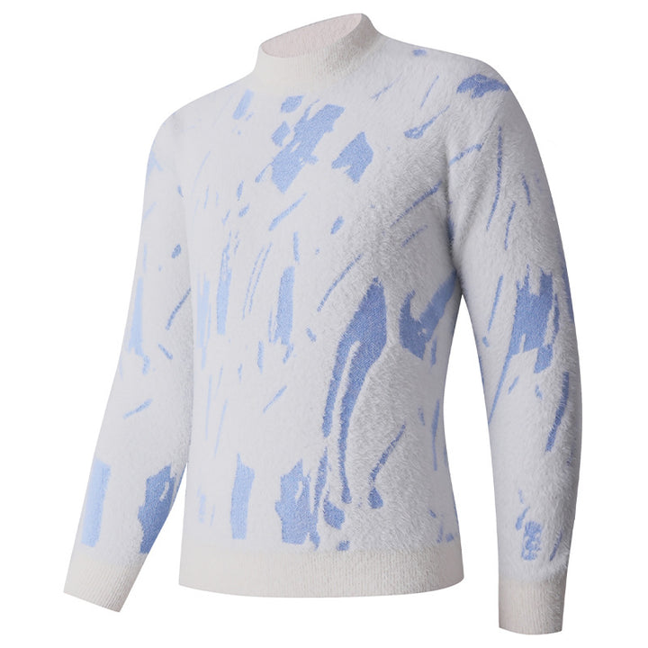 Herren Strukturierter Mockneck-Pullover mit abstraktem Brush-Pattern Echo Archiv