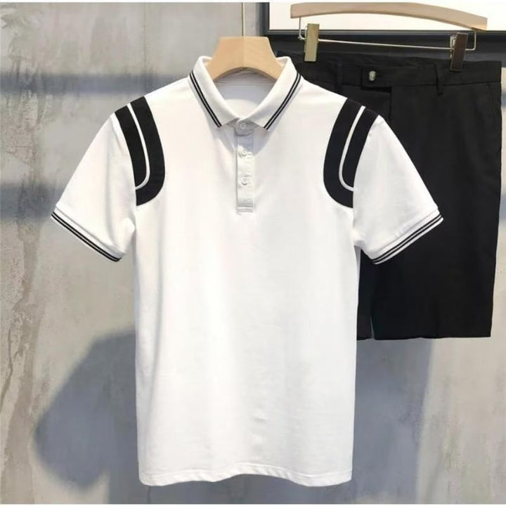 Herren Poloshirt mit kontrastierenden Ärmelapplikationen und hochwertiger Baumwolle Echoarchiv