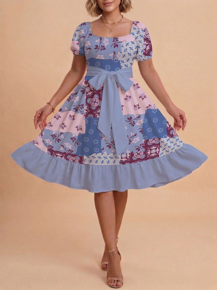 Damen Retro Maxikleid mit Puffärmeln und Taillengürtel Echo Archiv
