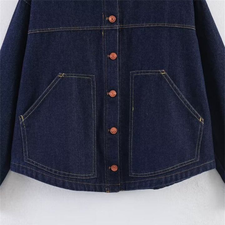 Damen Oversize-Jeansjacke mit kastigem Cropped-Schnitt, aufgesetzten Taschen und Kontrastnähten Echo Archiv