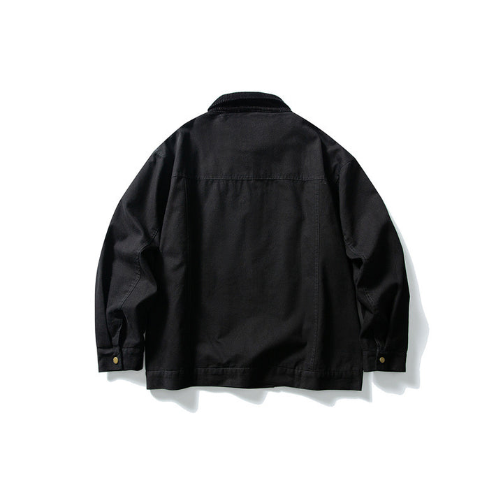 Herren Boxy-Canvas-Blousonjacke mit Cordkragen und durchgehendem Reißverschluss Echoarchiv