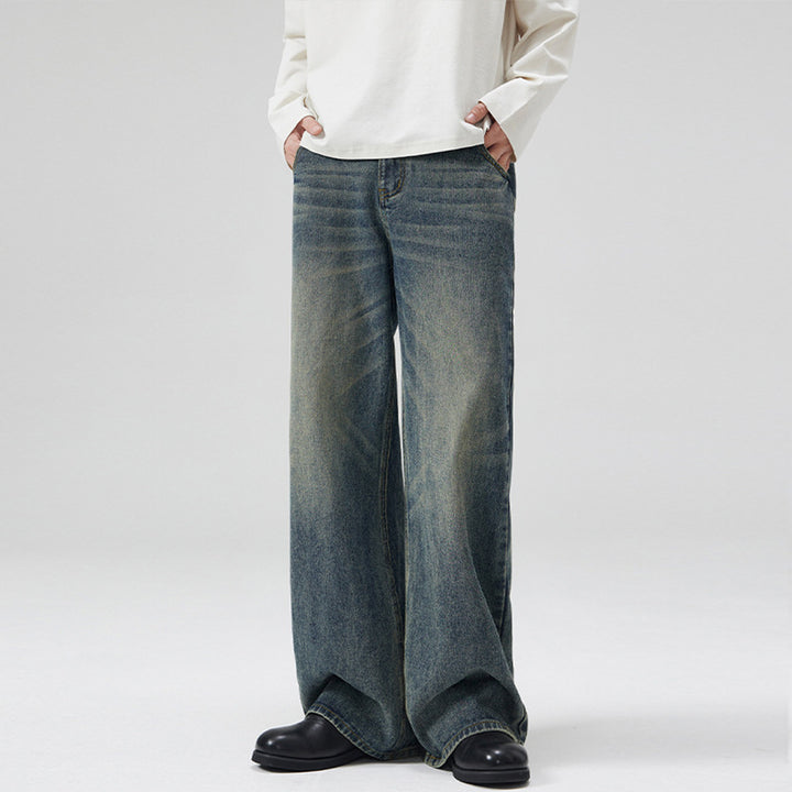 Herren Weite Denim-Jeans im Retro-Workwear-Look mit markanten Whisker- und Faltenakzenten Echo Archiv