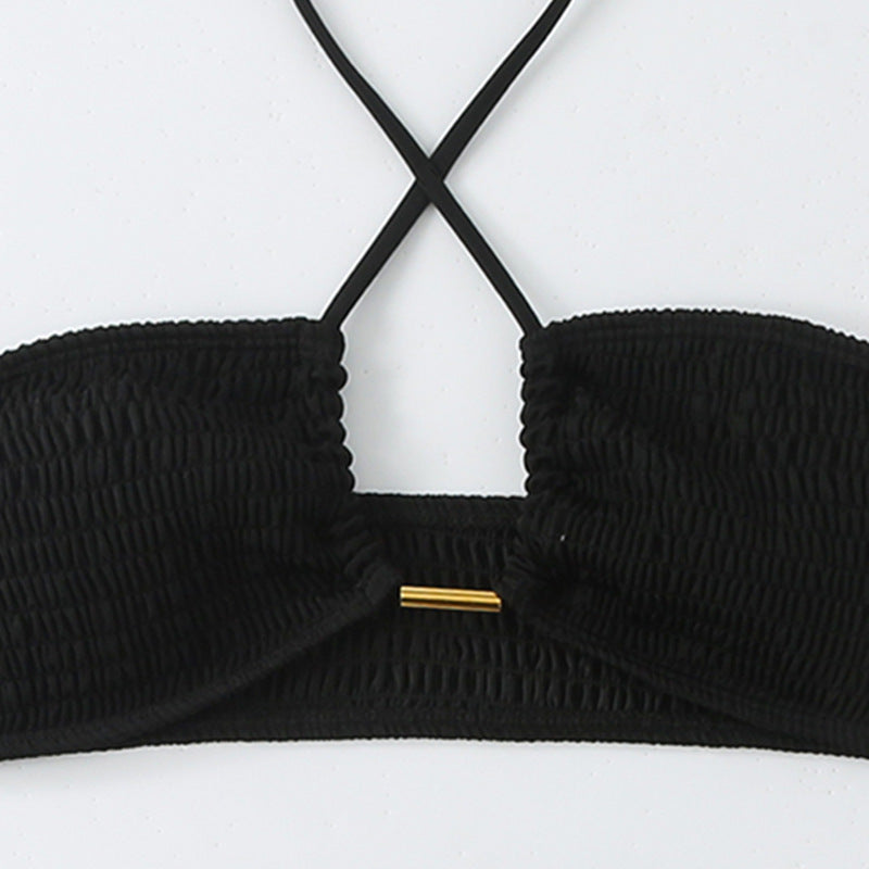 Damen Bikini-Set mit gerafftem Bandeau-Oberteil und hoch geschnittenen Höschen Echo Archiv