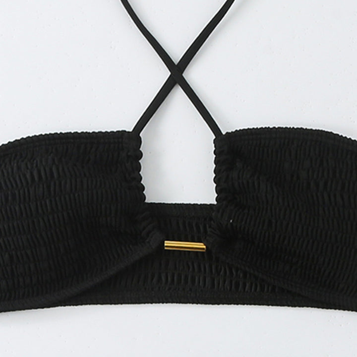 Damen Bikini-Set mit gerafftem Bandeau-Oberteil und hoch geschnittenen Höschen Echo Archiv