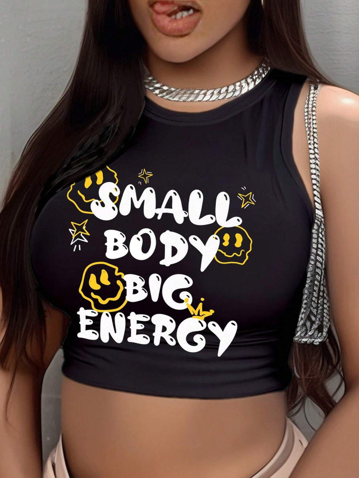 Damen Crop-Top mit modernem Grafikdruck und trendiger Schnalle Echo Archiv
