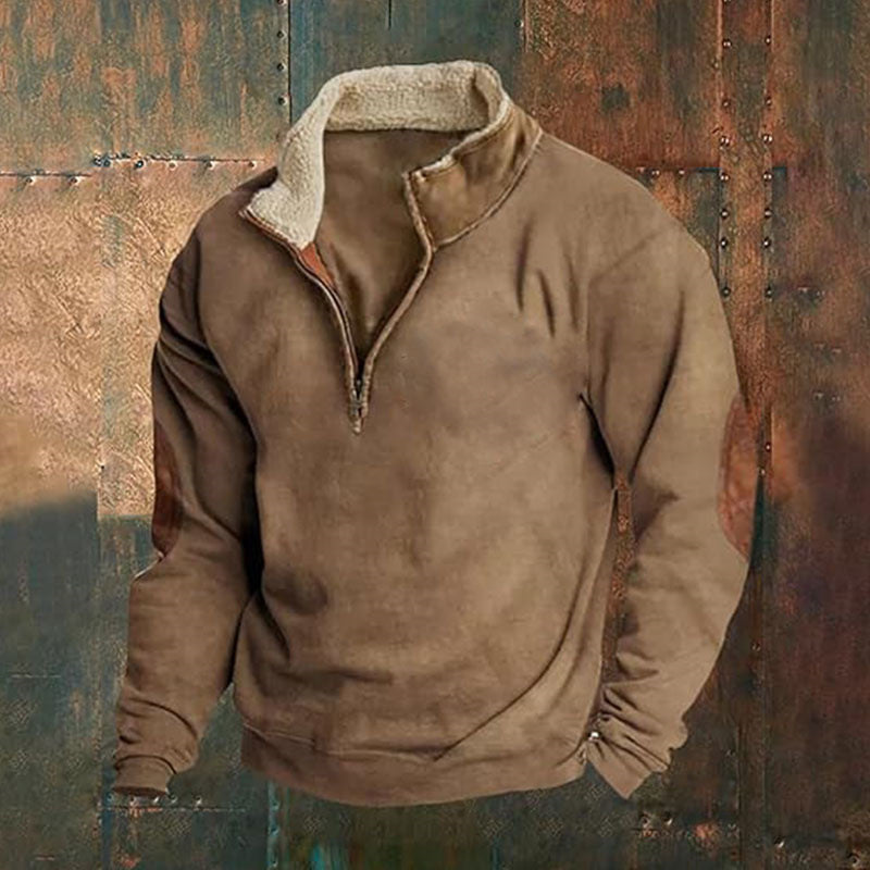 Herren Fleece-Pullover mit hohem Kragen und robusten applikationen Echoarchiv