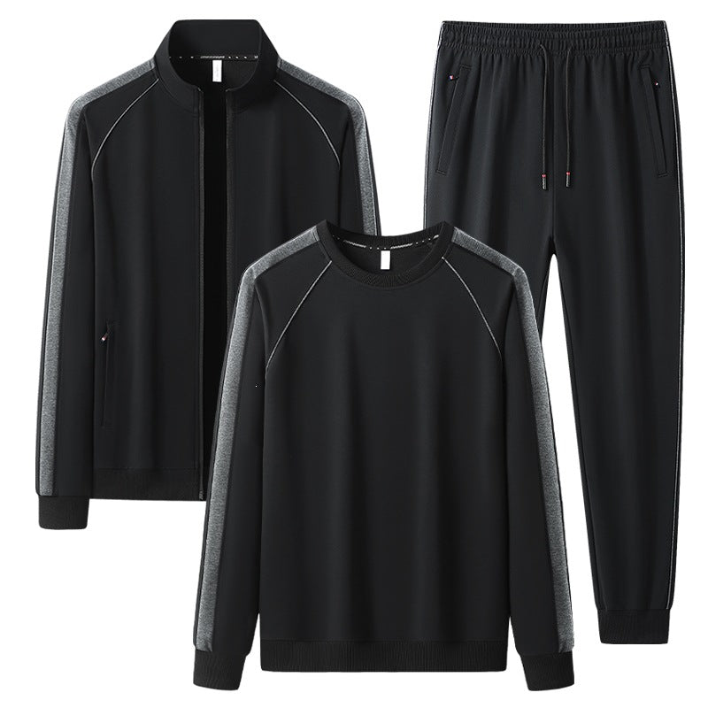 Herren Dreiteiliges Freizeit-Trainingsanzug-Set aus weichem French-Terry mit Reißverschlussjacke, Rundhals-Sweatshirt & Kordel-Jogginghose Echoarchiv