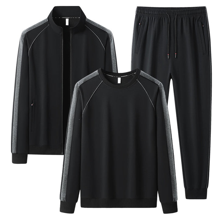 Herren Dreiteiliges Freizeit-Trainingsanzug-Set aus weichem French-Terry mit Reißverschlussjacke, Rundhals-Sweatshirt & Kordel-Jogginghose Echoarchiv
