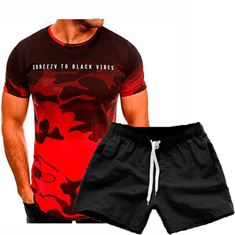 Herren Sportliches Camouflage T-Shirt und Freizeitshorts Set Echoarchiv