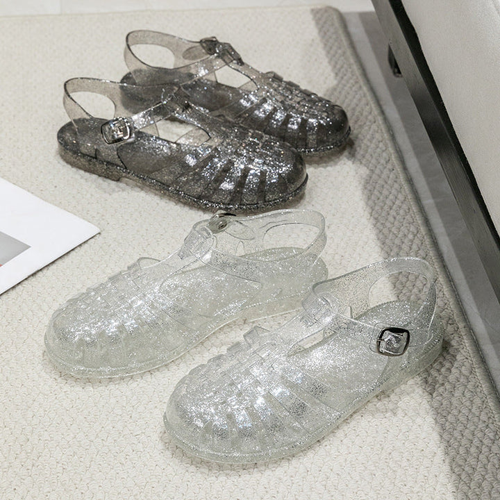 Damen Glitzernde Freizeit-Sandalen Im Riemchen-Stil mit Verstellbarem Verschluss Echoarchiv